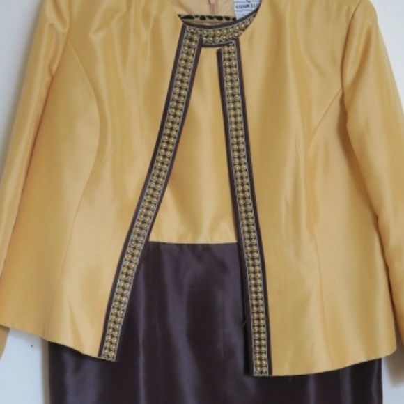 CHANCELLE DRESS SUIT GOLD AND BROWN - Picture 1 of 7